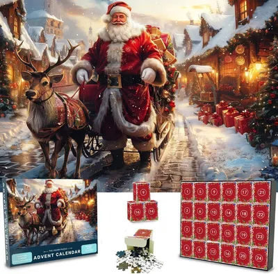 Productafbeelding van Adventskalender Legpuzzels - Set van 1008 - 24 box kerst kerstman puzzel countdown kalender - Kerstcadeau - 52 x 75 cm