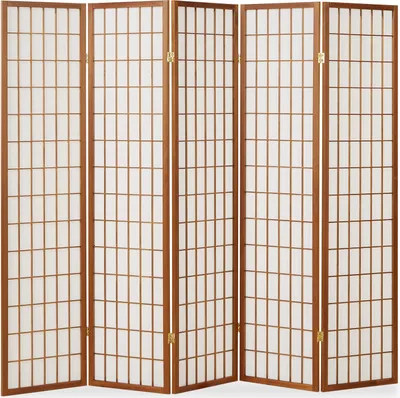 Image de 5 Panneaux Shoji Paravent Japonais Bois Brun Foncé Séparateur de Pièce
