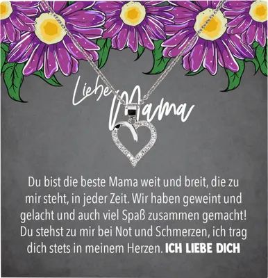 Produktbild von 22Feels Echt Silber Halskette - Liebe Mama Geschenk Geburtstag Muttertag Weihnachten Mutter Schmuck Set für Frauen - Herz Anhänger, Karte