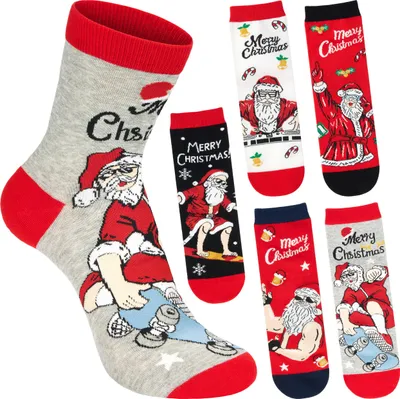 Produktbild von BRUBAKER 5 Paar Weihnachtssocken - Cool Santa mit Skateboard, Muskeln und als DJ - Lustige Herren Socken Weihnachten, Größe 41-45