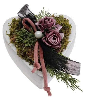 Produktbild von Grabschale Grabschmuck Herz mit Rose brombeer D. 15cm CreaFlor Home