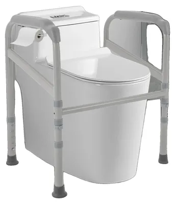 Imagen del producto de Barra de apoyo para inodoros, con altura ajustable de 65 a 86 cm, fabricada en acero al carbono y polietileno, con una capacidad de carga máxima de 200 kg, propiedades antideslizantes y diseño ergonómico