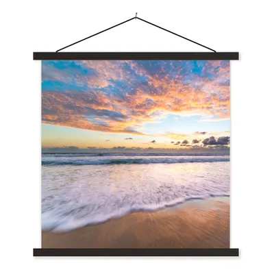 Produktbild von MuchoWow® Textilposter Strand - Wolken - Wasser 120x120 cm mit schwarzem Rahmen - Aufhängungsset