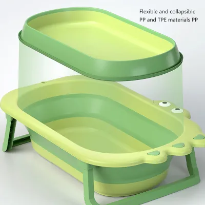 Image de Baignoire pour bébé, grande capacité, support stable, empêche de glisser, baignoire pliable, taille L, verte