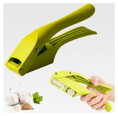 Produktbild von Knoblauchpresse aus Edelstahl, 2-in-1 Knoblauchhacker und -schneider mit ergonomischem Griff, handlich und leicht zu reinigen