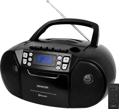 Obrázok produktu pre SENCOR SPT 3907 B Rádiomagnetofón s CD, BT, MP3, USB a AUX, výstupný výkon 4 W RMS (2 x 2 W), AUX-IN a AUX-OUT, Jack 3,5 mm, diaľkové ovládanie