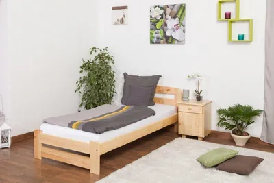 Produktbild von Einzelbett / Gästebett Kiefer Vollholz massiv natur A7, inkl. Lattenrost - Abmessungen: 90 x 200 cm