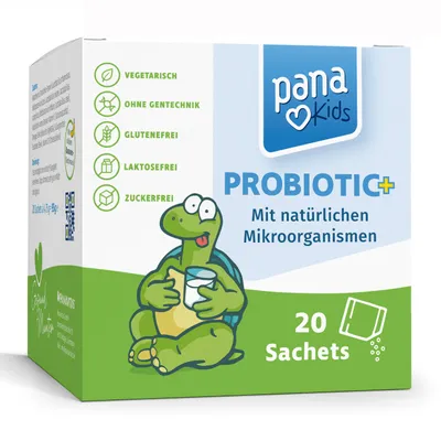 Produktbild von PanaKids Probiotic+ für Kinder ab 4 Jahren – mit 6 probiotischen Bakterienstämmen, Vitamin C & D3, Bananengeschmack – zuckerfrei, Germany