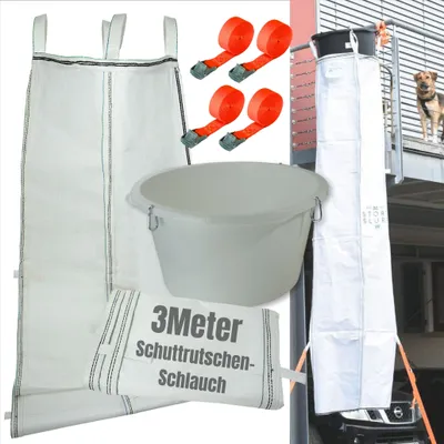 Produktbild von Šutrová skluzavka 3m | Flexibilní 3 metry dlouhá hadice, vysoká stabilita, jednoduchá instalace | Stavební skluzavka včetně plnicího trychtýře a 4X
