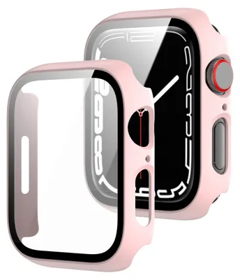 Obrázok produktu pre Pre Apple Watch 9 8 7 45 mm 2 v 1 TPU silikónový kryt + tvrdé sklo ružové
