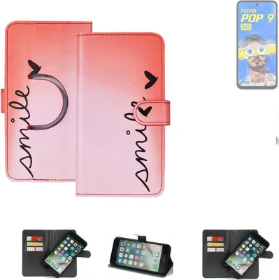 Produktbild von K-S-Trade Schutzhülle Handyhülle kompatibel mit Tecno Pop 9 5G Hülle cover bookstyle Etui ''smile'' rot Standfunktion Kameraschutz (1Stk)