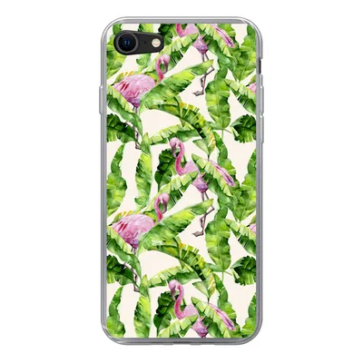 Produktbild von MuchoWow® Handyhülle Schutzhülle Hülle für iPhone 8 Flamingo - Blätter - Muster Silikon Softcase Handy Hülle - Schutzhaube