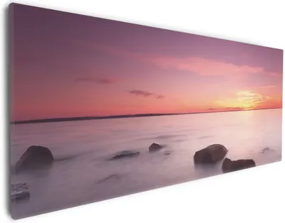Produktbild von Wallario Premium Leinwandbild Nebel am See bei Sonnenuntergang in Größe 30 x 75 cm