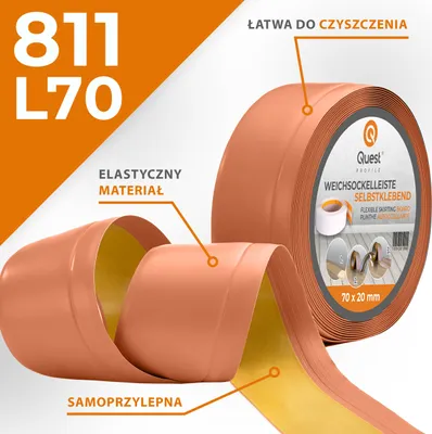 Zdjęcie produktu dla QUEST Listwa przypodłogowa PCV 70x20mm, 15m, samoprzylepna elastyczna, miękka listwa podłogowa, cokołowa, ceglany
