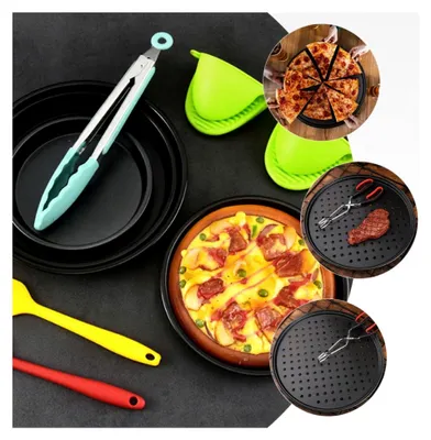 Produktbild von Multifunktionale runde Pizzapfanne aus Edelstahl 29 cm mit Löchern für Pizza und Kuchen