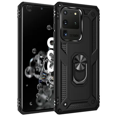 Obrázek produktu pro Galaxy S20 Ultra Pouzdro s Kroužkem, Dvouvrstvé Tvrdé PC TPU, Nárazuvzdorné Pouzdro s Stojánku pro Samsung Galaxy S20 Ultra černé