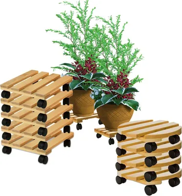 Produktbild von BigDean Pflanzenroller eckig Buchenholz massives Holz 30 x 30 cm bis 120 Kg Rolluntersetzer
