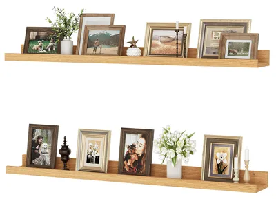 Image de Étagère murale, lot de 2, étagère suspendue de 90 cm en MDF, panneau mural pour cadres et objets décoratifs, style industriel, idéale pour le bureau, la chambre à coucher et la cuisine (beige, 90 cm)