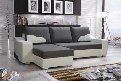 Produktbild von Ecksofa COLLIN mit Schlaffunktion Weiss / Dunkelgrau Ottomane Links