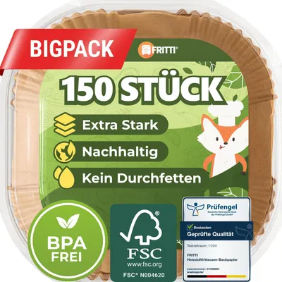 Obrázok produktu pre Pečiaci papier pre horúci vzduch 150 kusov, XL 20-25 cm, Odolný voči teplu, pre Airfryery 4,5-8 L