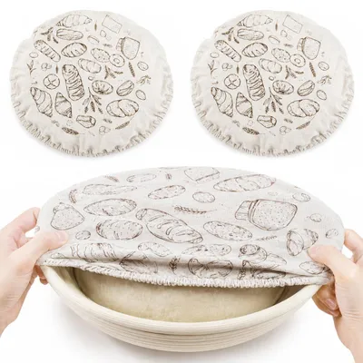 Produktbild von Sauerteig Gärhaube 10 Zoll 2er Set, wiederverwendbare Gärabdeckung aus Baumwolle & Leinen, mit Innenbeschichtung, für Brot & Sauerteig