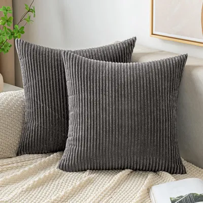 Produktbild von Kissenbezug 45x45 cm, Cord, dekorativer Kissenbezug für Sofa, Wohnzimmer, Schlafzimmer, grau, 2-teiliges Set