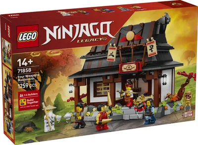 Produktbild von LEGO NINJAGO 15-jähriges Jubiläum der Vier-Waffen-Schmiede - Ninja Haus Spielzeug mit sammelbarer Minifigur und Sammelkarten - Nostalgisches Geschenk für Jungen ab 14 Jahren und erwachsene Fans- 71858