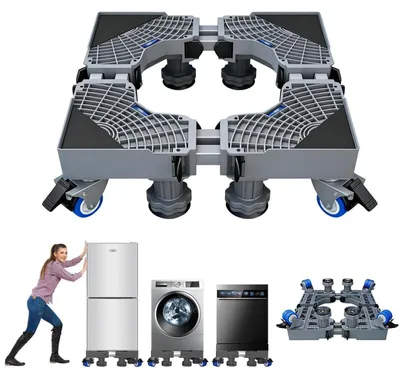 Immagine prodotto di Supporto per lavatrici con rotelle, regolabile da 45 a 68 cm, capacità di carico di 300 kg, acciaio inossidabile/ABS
