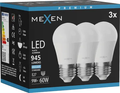 Zdjęcie produktu dla Mexen Nova 3x żarówka LED E27, G45, 9W, Zimna - 6500K, 945 lm - L101-E27-0965-01x03