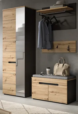 Produktbild von Garderoben-Set "Cooper" Artisan Eiche und grau Garderobe 4-teilig mit Soft-Close