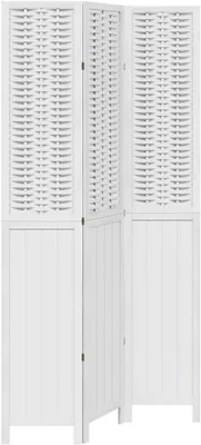 Imagen del producto de Divisorio de ambiente de 3 paneles, madera blanca, bambú, biombo plegable, 220 cm