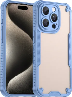 Immagine prodotto di Custodia protettiva per iPhone 15 Pro, retro traslucido opaco, custodia bumper in TPU Blu