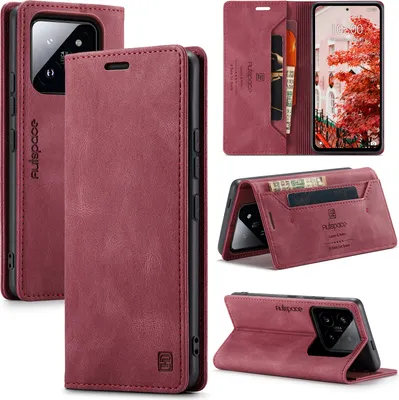 Image de Xiaomi 14 Pro Case, RetroPolyuréthaneLeather Case, Stand and Protective Case for Xiaomi 14 Pro red