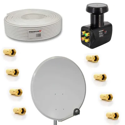Produktbild von PremiumX SAT Anlage 80cm Antenne Aluminium Quad LNB 50m Kabel F-Stecker