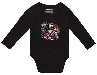 Produktbild von Huuraa Baby Body Cooler Weihnachtsmann Merry Christmas 62 Black  Baumwolle Fairtrade Langarmbody Geschenkidee