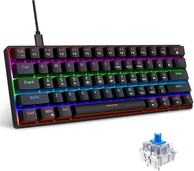 Produktbild von Snpurdiri 60% Mechanische Gaming Tastatur, 61 Tasten, Kabelgebunden, Blau Schalter, RGB-Hintergrundbeleuchtung, Ultrakompakt, Anti-Ghosting
