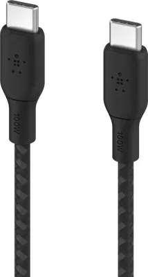 Imagen del producto de Cable USB-C/USB-C trenzado Belkin, 100W, 3 metros, color negro. (CAB014bt3MBK)