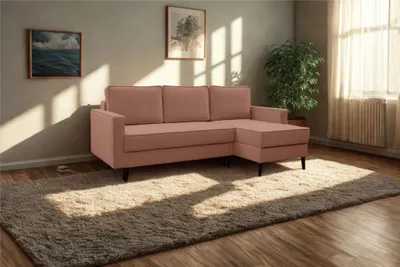 Obrázek produktu pro Rohová pohovka s funkcí spaní a úložným prostorem na lůžkoviny, látka KEBI Curio Pink Right