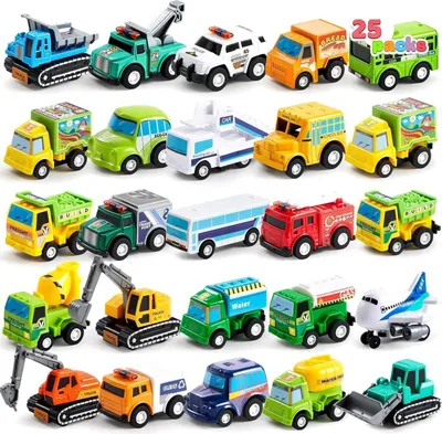 Produktbild von JOYIN 25 Stück Rückzieh Stadtautos Lastwagen Spielzeug Set Kinder Mädchen Jungen