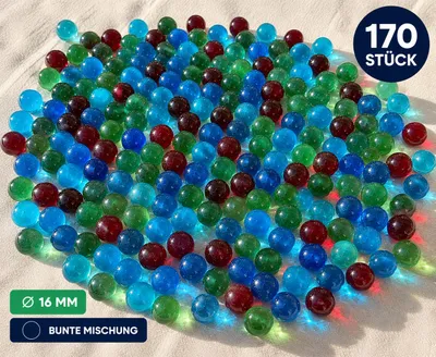 Produktbild von 170 Stück Murmeln 16 mm Glasmurmeln bunt Spielzeug Deko Vasenfüllung Basteln Geschenkidee Glaskugeln Murmel, KI-generiertes Bild