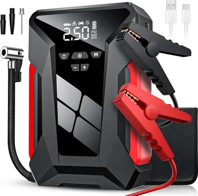 Obrázok produktu pre Powerbanka na štartovanie – štartér do auta 12 V – núdzový zdroj energie 28 000 mAh – kompresor na pneumatiky 150 PSI – vzduchová pumpa – LED svietidlo – taška na prenášanie