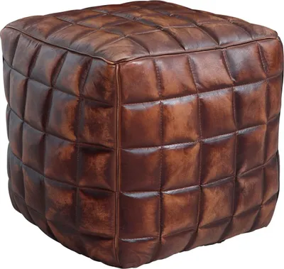 Produktbild von Sitzwürfel Echtleder braun 39 x 41 x 39 cm Ottomane Wohnzimmer, Design Pouf Hocker orientalisch, Polster Sitzhocker edel, Orient Beinablage Sofa, Würfel Polsterhocker eckig