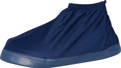 A single blue shoe cover is shown against a white background.