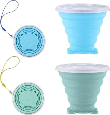 Produktbild von Silikonische Trinkbecher - Einlegbare Reisebecher - Outdoor tragbarer Becher mit Verschluss - Picknick, Camping, Wandern, Reisen