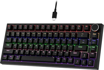 Produktbild von Mechanische Tastatur mit Kabel,Tastatur 75 Prozent,TKL Hot Swap LED Beleuchtung USB C Mechanische Tastaturen mit Knopf,für PC/Win/Mac,QWERTY Layout