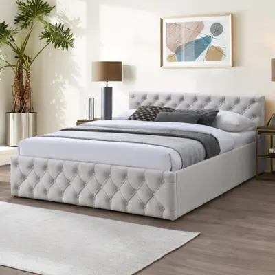 Produktbild von Home Collective Polsterbett Doppelbett Bett 140x200 160x200 Bettgestell mit Lattenrost Stauraum weicher Velours Bezug | gepolstertes Kopfteil, robustes Gestell, hoher Liegekomfort |  Beige 160x200