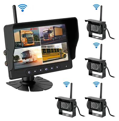 Produktbild von CARMATRIX AHD QUAD DVR 4 Kanal Funk Rückfahrsystem Digital Auto Wohnmobil Monitor mit Mikrofon (4 Kameras)