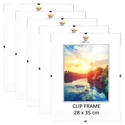 Produktbild von MG Design Cliprahmen Set 5 Stück 28x35 cm - rahmenlos mit Acrylglas & HDF-Rückwand, für Fotos/Poster/Puzzle, hoch/quer