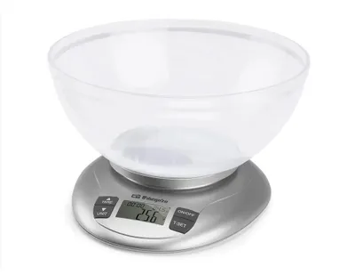Imagen del producto de Báscula de cocina electrónica Orbegozo PC 2017 A, capacidad de hasta 3,5 kg, color plateado