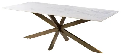 Immagine prodotto di MASSIVMOEBEL24 | Tavolo da pranzo in marmo bianco - gambe incrociate in ferro colore ottone antico 180x100 BARCELONA #301
